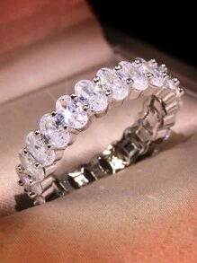 1pc Elegant & Charming 925 Sterling Silver Oval Cubic Zirconia Sparkling Diamond Ring, Suitable For Women To Attend Parties, Balls, Weddings, Anniversaries, Girlfriend's Birthday Gifts, Exquisite Jewelry - Oval Diamond Ring - View 6