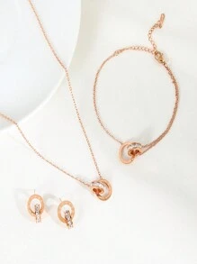 1 套不锈钢简约奢华水钻罗马数字项链，时尚韩式精致独特美学设计，适合日常佩戴 - 玫瑰金羅馬數位鑲鑽項鍊套裝 - 查看 12