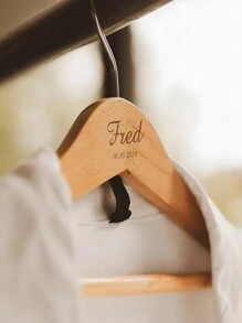 Customized Text/Logo Thick Wooden Clothes Hanger With Anti-Slip Coating, Sturdy Wooden Clothes Rack, Trouser Hanger, Garment Organizer