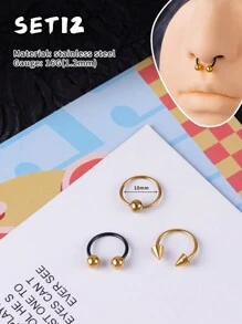 3Pcs Y2k Style Colorful Nose Ring Horseshoe Nose Hoops Earring 16g Stainless Steel Septum Jewelry Nose Ring Lip Ring Hinged Septum Hoops Piercing Jewelry, Septum Clicker Ring, Hoop Nose Ring For Septum, Helix, Rook, Tragus, Daith, Cartilage Earring For Women Men Halloween Piercing Body Jewelry For Party Dates Daily Wear