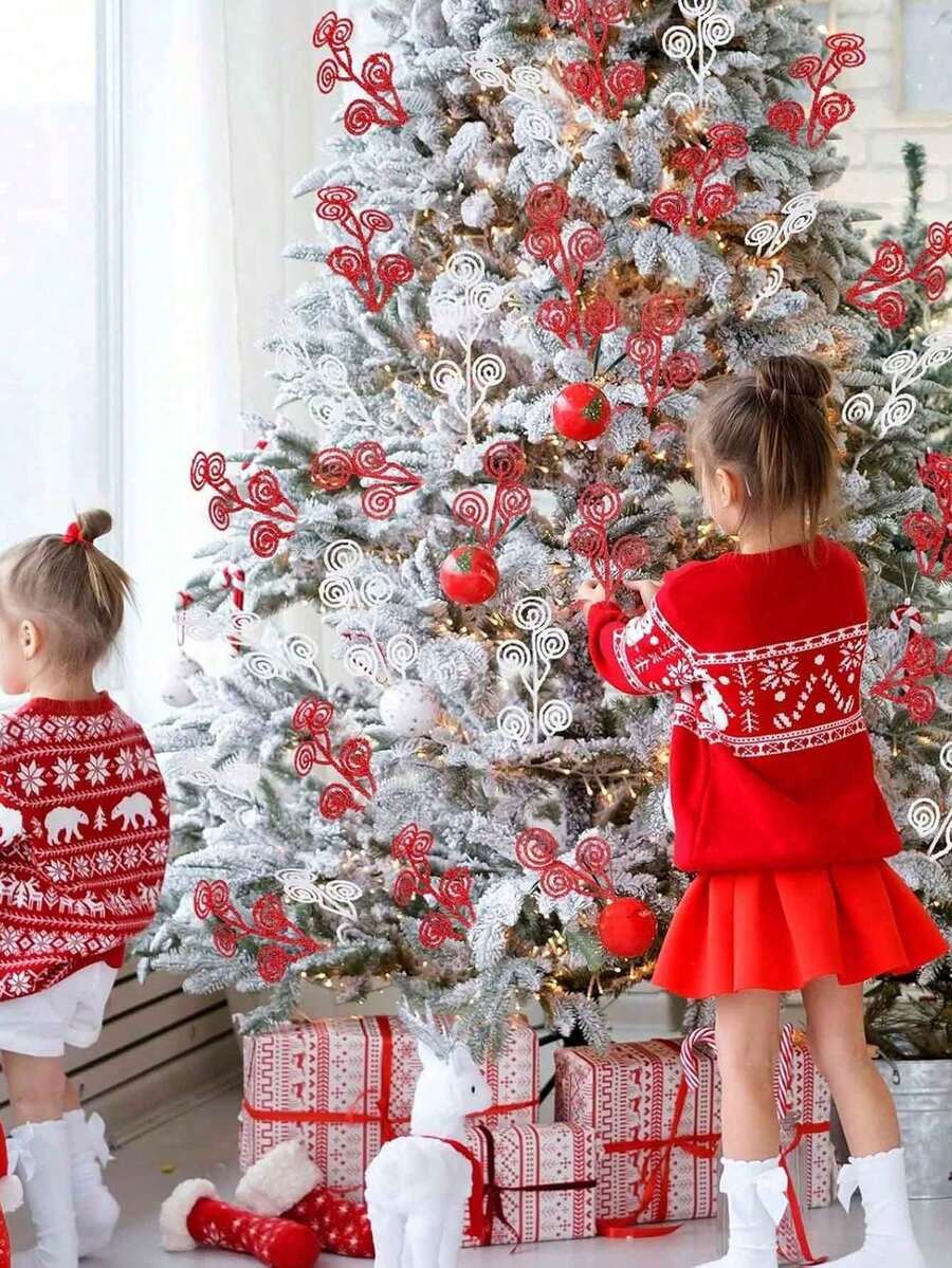 10Pcs Christmas Curly Tree Picks Sprays Twigs 12 Inch Decorative Candy