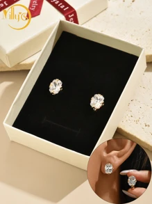 1 Caja de regalo con 2 piezas de Pendientes de aro clásicos elegantes con piedras de circonita cuadradas, para uso diario, regalo nupcial, regalo para el amor, regalo para mamá, caja de regalo, regalo de cumpleaños