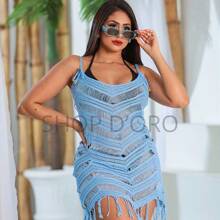 Beach Cover-Up With Fringes And Ocean Waves - Baby Blue - View 1