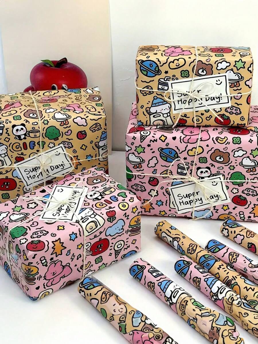 3pcs/6pcs Colorful Graffiti Wrapping Paper - Large Size Paper For Birthday, Christmas And Valentine's Day Gifts | Panda Themed Party Decor (Random Pattern) - Multicolor - View 1