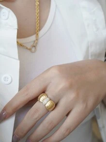 1pc 18K Gold Plated Thick Bread Knot Ring, Vintage S925 Sterling Silver Matte Textured Ring Design, Suitable For Women Everyday Wear