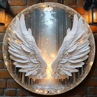 1pc Classic Angel Wings Round Metal Wall Art, Vintage Iron Sign With High-Definition 2D Printing, No Electricity Needed, Multipurpose Wall Hanging Decor For Living Room, Office, Party, Thanksgiving, - 8x8 Inches,Home Decor ,Room Decor,Wall Decor Gifts Birthday Graduation
