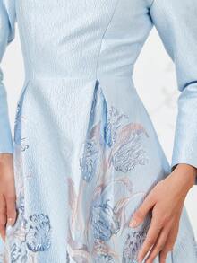 提花编织优雅女士长款晚礼服，长袖正式舞会礼服，适合婚礼宾客、毕业典礼、晚宴、派对礼服 - 彩色 - 查看 6