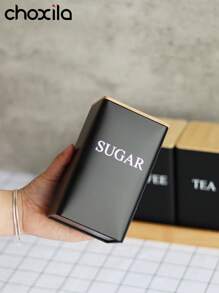 3Pcs Tea Coffee Sugar Canisters Set, Set Of 3 Airtight Food Storage 1Liter Easy To Open Storage Cansiters Jars Tin, Black