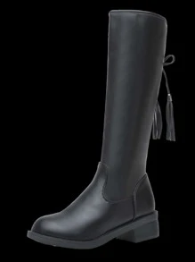 Women's Over The Knee Boots 2024 Autumn Winter New Fashion Versatile Thick Heel High Shaft Boots Black Knight Boots With Warm Fur Lining Side Zipper Equestrian Boots