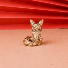 1pc Brass Imitated Fox Figurine, Metal Craft Micro Landscape Ornament Gift Birthday Gifts Graduation