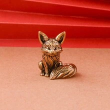 1pc Brass Imitated Fox Figurine, Metal Craft Micro Landscape Ornament Gift Birthday Gifts Graduation