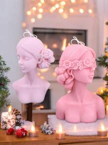 1pc 3D Girl Half Body Figure Silicone Mold For Scented Candle, DIY Handmade Gypsum/Wax Candle Mold - White - View 1