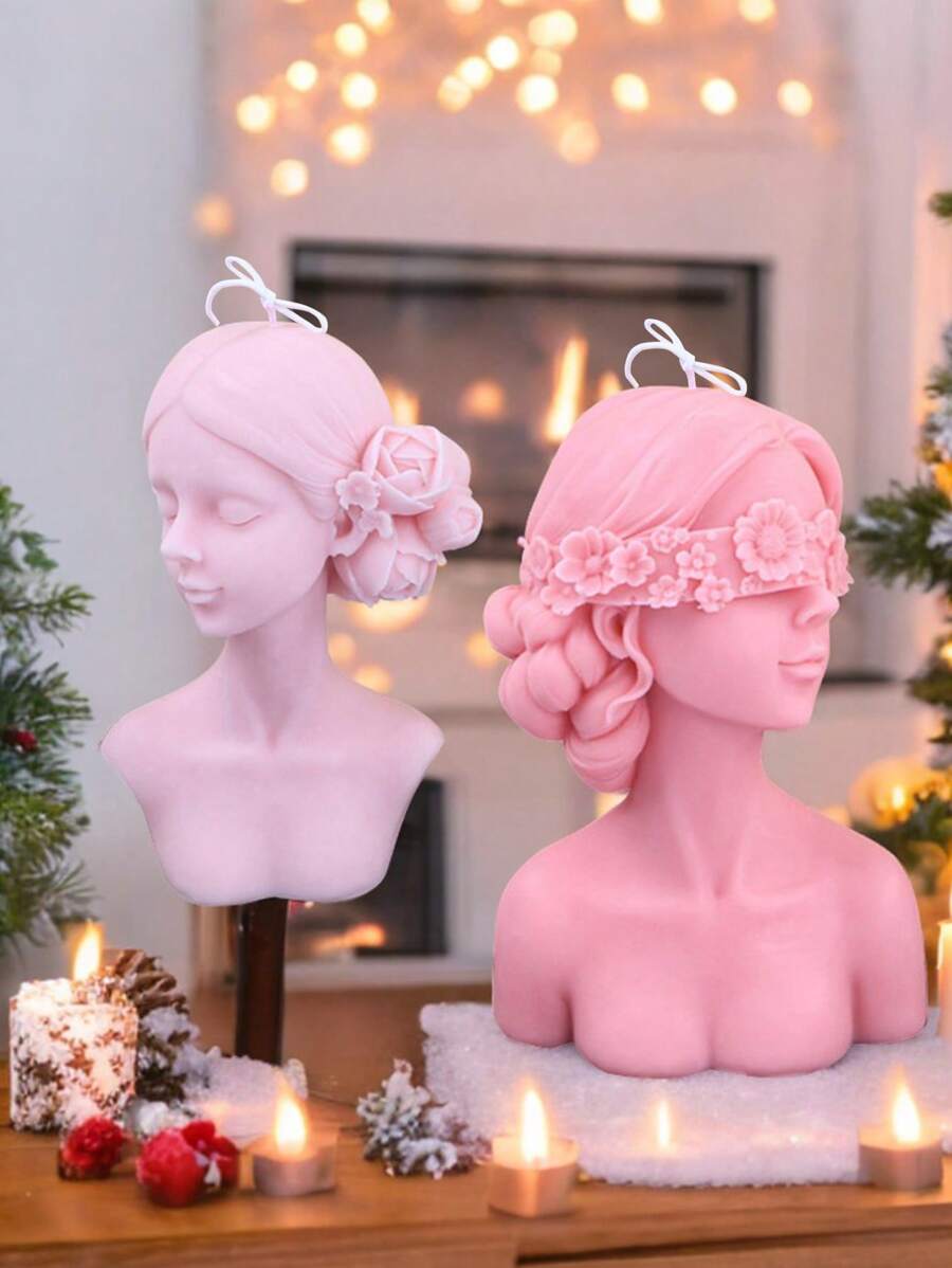 1pc 3D Girl Half Body Figure Silicone Mold For Scented Candle, DIY Handmade Gypsum/Wax Candle Mold - White - View 1