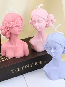 1pc 3D Girl Half Body Figure Silicone Mold For Scented Candle, DIY Handmade Gypsum/Wax Candle Mold - White - View 5