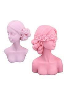 1pc 3D Girl Half Body Figure Silicone Mold For Scented Candle, DIY Handmade Gypsum/Wax Candle Mold - White - View 9