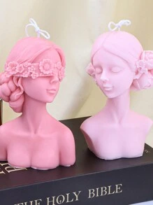 1pc 3D Girl Half Body Figure Silicone Mold For Scented Candle, DIY Handmade Gypsum/Wax Candle Mold - White - View 6