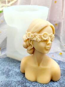 1pc 3D Girl Half Body Figure Silicone Mold For Scented Candle, DIY Handmade Gypsum/Wax Candle Mold - White - View 3