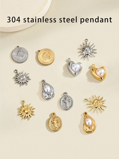 5 件不锈钢跨境液压吊坠复古椭圆形太阳和月亮爱心吊坠项链珠宝配饰