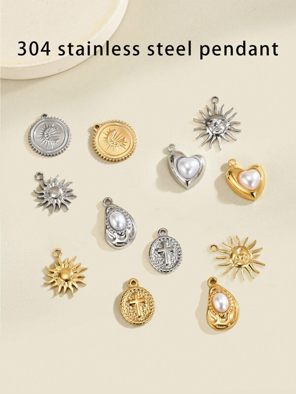 5 件不锈钢跨境液压吊坠复古椭圆形太阳和月亮爱心吊坠项链珠宝配饰