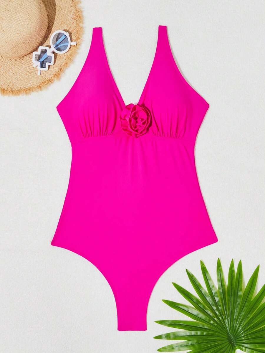 RWX VEST Swimsuit With Rose Brooch In Fabric – Sophistication And Delicacy For Summer XX292 - Màu Hồng Tươi - Xem 1