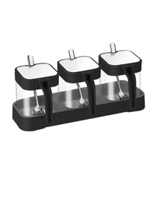 4/3/2件套带底座，三合一玻璃调料罐收纳盒，优质厨房收纳套装，盐罐，调料罐，盐和胡椒粉调味瓶组合