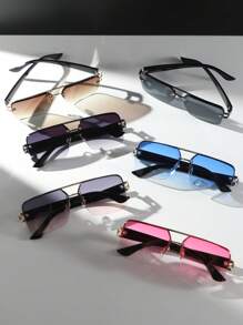 6pcs/1 Set Plastic Square Semi-Rimless Glasses, Retro Style Glasses For Women, Perfect For Photos Shoots Or Travel