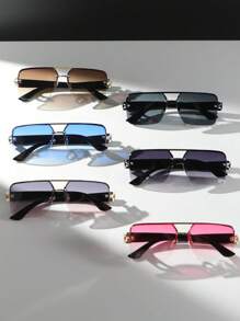 6pcs/1 Set Plastic Square Semi-Rimless Glasses, Retro Style Glasses For Women, Perfect For Photos Shoots Or Travel