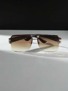 6pcs/1 Set Plastic Square Semi-Rimless Glasses, Retro Style Glasses For Women, Perfect For Photos Shoots Or Travel