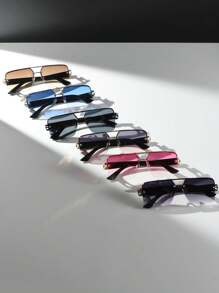 6pcs/1 Set Plastic Square Semi-Rimless Glasses, Retro Style Glasses For Women, Perfect For Photos Shoots Or Travel