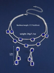 2件套优雅奢华水钻项链、耳环和首饰套装 - 适合女性日常佩戴、婚礼、派对等场合。 - 藍色 - 查看 6