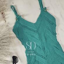 Beach Cover-Up With Fringes And Ocean Waves - Mint Blue - View 2