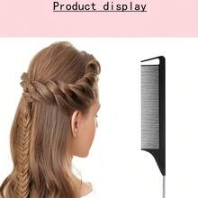 3/5 件装防静电碳纤维钢针材料长细尾设计带鳞片梳子，送给女孩的礼物黑色鳞片鼠尾梳套装用于头发造型鼠尾梳带鳞片分缝梳金属长钢针鼠尾梳专业发型造型梳带鳞片发刷 - 多色 - 查看 7