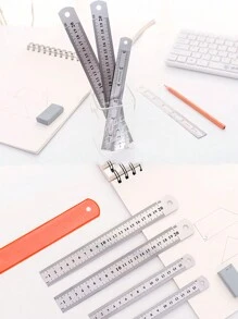 3件套多功能尺，学生文具绘图工具，学习用品，现代便携式学生尺，返校必备，双面不锈钢材质 - 彩色 - 查看 6