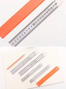 3件套多功能尺，学生文具绘图工具，学习用品，现代便携式学生尺，返校必备，双面不锈钢材质 - 彩色 - 查看 5