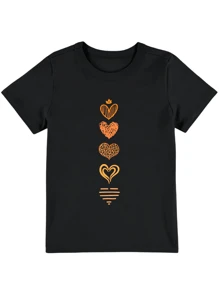 Women's Tumblr T-Shirt Baby Look Style With Stylized Hearts - SPECIAL LAUNCH - 黑色 - 查看 3