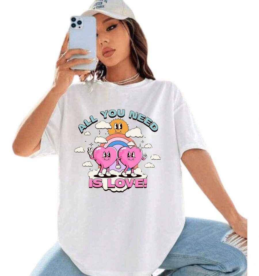 Blusa T-shirt Feminina 100% Algodão Estampada All Need Yo - Branco - Visão 1