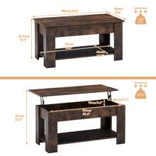 CLIPOP Lift Top Coffee Table, Wooden Coffee Table With Hidden Compartment And Open Storage Shelf,Modern Sofa Side Table Center Table For Living Room And Bedroom - Chocolate Brown - View 2