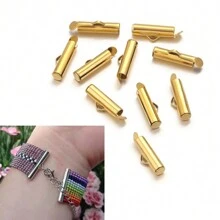 10pcs Stainless Steel Crimp End Beads Slide End Clasp With Chain Buckles Tubes Slider End Caps Connectors DIY Jewelry Accessories