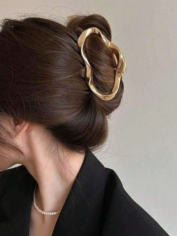 1 Peça Presilha De Cabelo De Metal, Tamanho Grande, Para Penteados De Coque Para Mulheres, Designer De Mandíbula De Tubarão