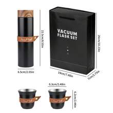 choxila 3 件套咖啡礼品套装，包含 1 个 400 毫升不锈钢水瓶、2 个 80 毫升咖啡杯、带皮革套的咖啡壶和 Cawa 杯、带木纹盖的保温杯、旅行金属水瓶和水杯（返校）