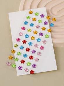 1 件 3D 花形彩色水钻脸部装饰贴纸，DIY 音乐节派对化妆，适用于头发、眼睛、脸部、身体装饰 - 彩色 - 查看 1