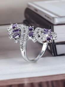 1枚波西米亚风优雅奢华立方氧化锆戒指，适合订婚、结婚、情人节、生日礼物、日常佩戴、派对、送给爱人、周年纪念日 - 銀色 - 查看 3