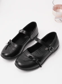 1 Paar Teenager/Kinder Schleifenverzierte PU-Leder Obermaterial einfache, modische, süße, lässige, Flache Schuhe, einzigartige Neudesign