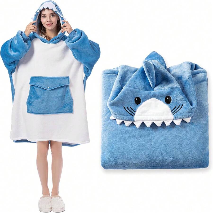 Krifey Oversized Wearable Blanket Hoodie, Sherpa Hooded As Christmas Gifts, Birthday Gifts For Mom Women Girlfriend Men, SharkHead - Shark Head - View 1