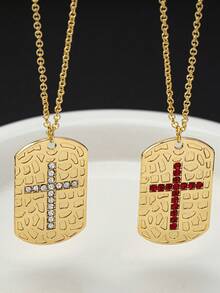 1 件复古吊坠项链，配方晶锆石铜链，男女通用时尚街头项链，适合派对、日常佩戴的女性礼物 - 十字項鍊 - 查看 8