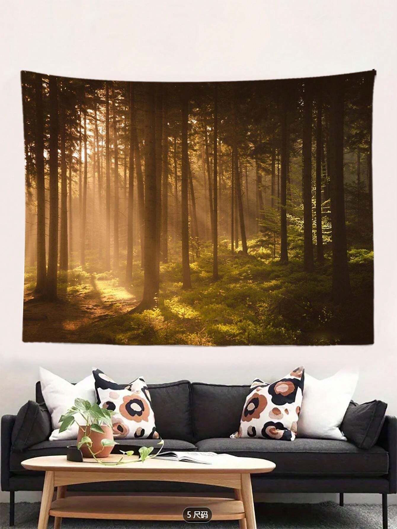 1pc Morning Forest Tapestry Polyester Forest Morning Light Landscape