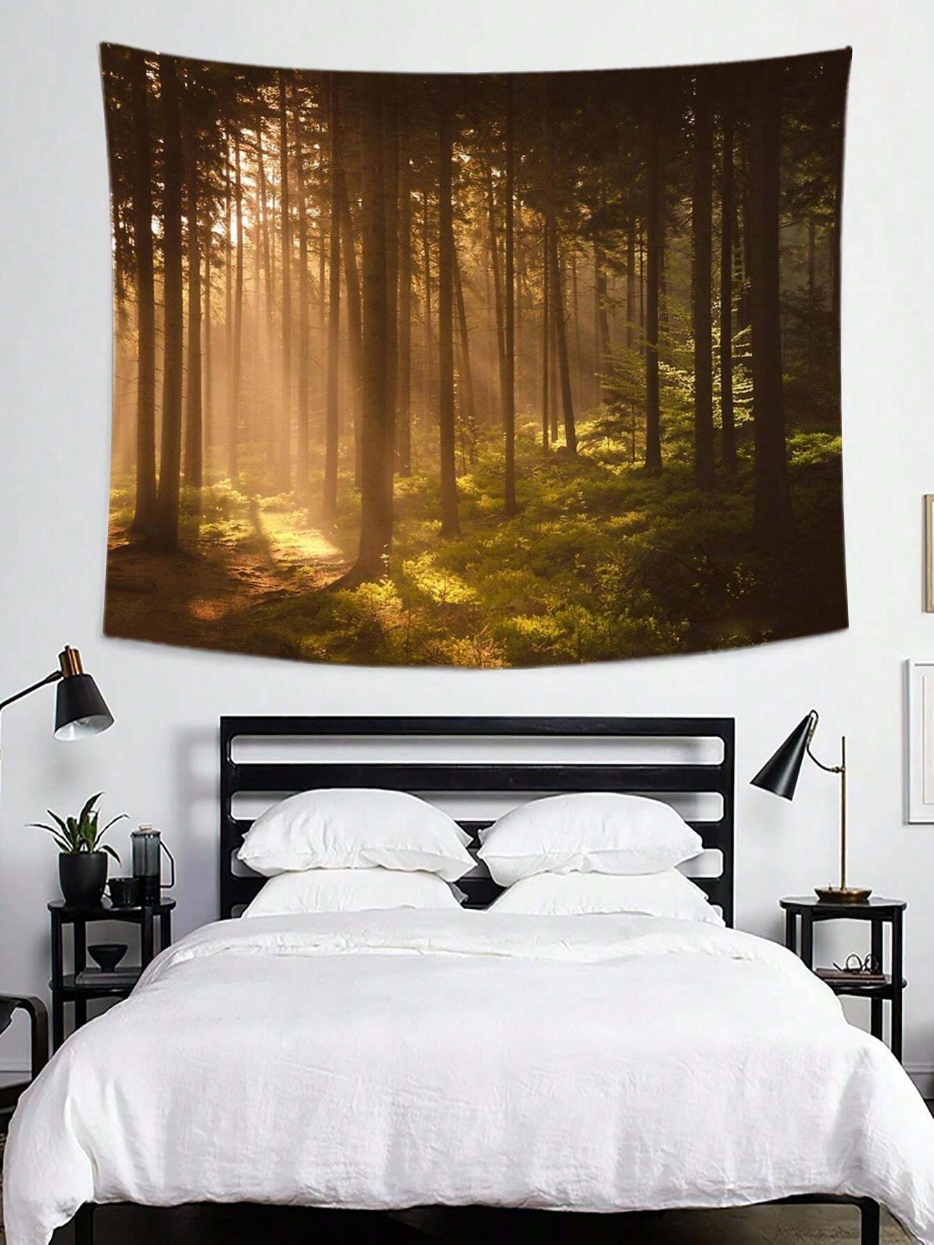 1pc Morning Forest Tapestry Polyester Forest Morning Light Landscape