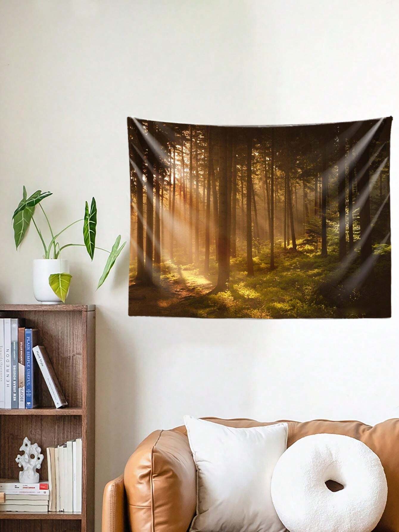 1pc Morning Forest Tapestry Polyester Forest Morning Light Landscape