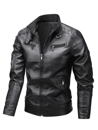 1pc Men's PU Leather Jacket, Biker Motorcycle Style, Casual Outdoor Wear For Autumn/Winter