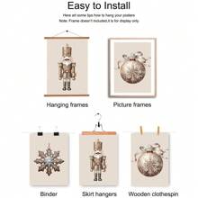 Set Of 3 Unframed Christmas Ornaments Nutcracker Nordic Art Retro Poster Xmas Festival Rustic Canvas Painting Print Farmhouse Decor Wall Picture For Dorm,Apartment,Living Room,Bedroom,Modern Home Decoration